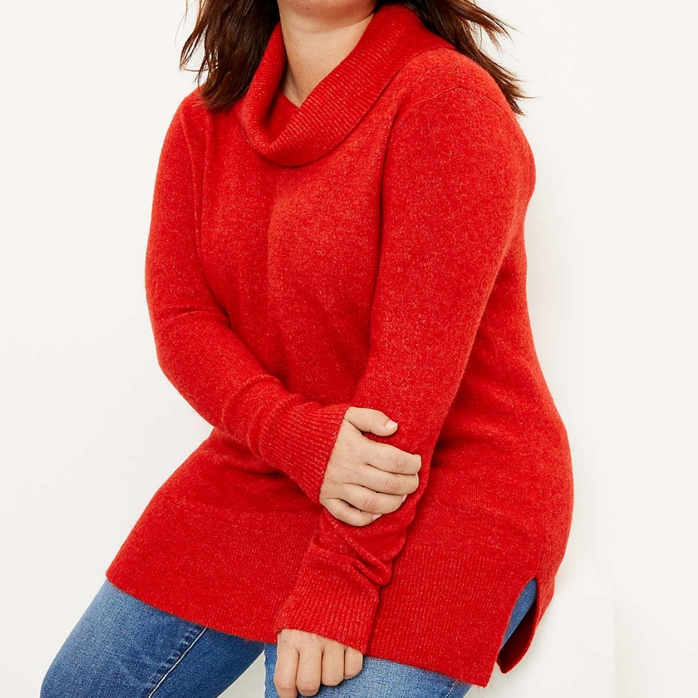 LOFT plus cowl neck flowy tunic sweater, 20/22, red